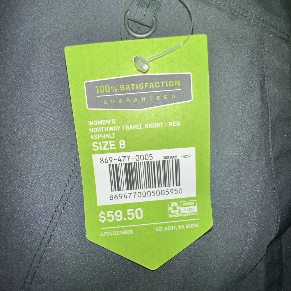 REI Women’s Northway Travel Skort Dark Grey Shorts Skort New with Tag 8 Gorpcore